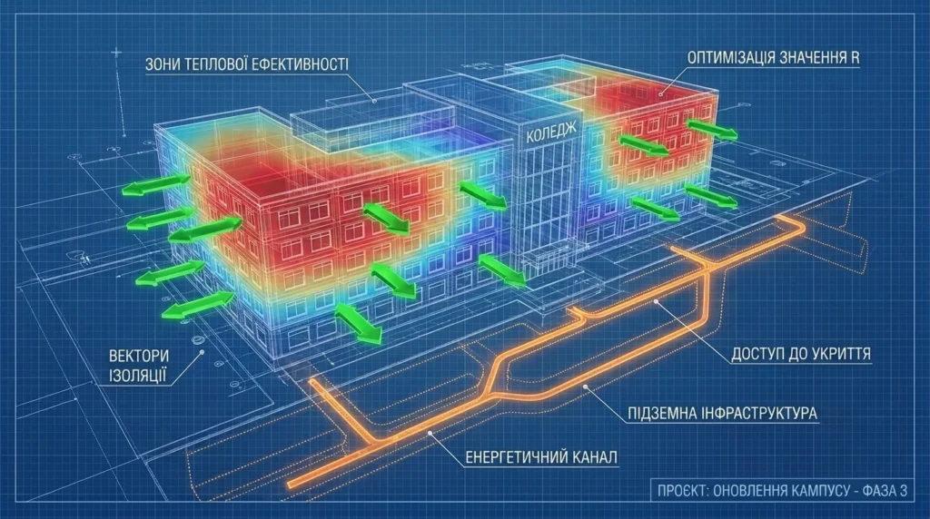 Відбудова навчальних закладів та термомодернізація корпусів університетів і коледжів